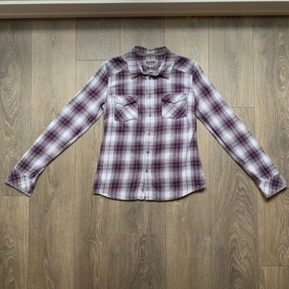 TNA Aritzia Women's Button Down Shirt Plaid Flannel Shirt Classic Purple Size S - Picture 3 of 16